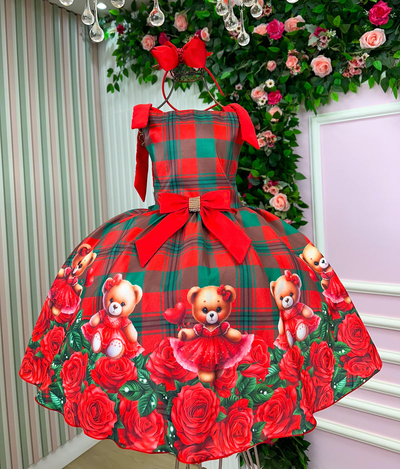 Vestido Marie Madeline Ursinho Xadrez Vermelho - Natal (VESTMRMDLURNVRMLXRZ)