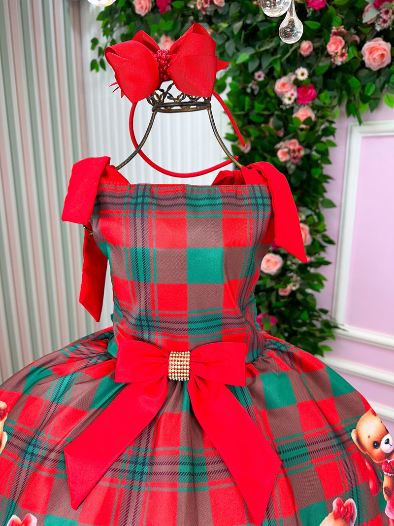 Vestido Marie Madeline Ursinho Xadrez Vermelho - Natal (VESTMRMDLURNVRMLXRZ)