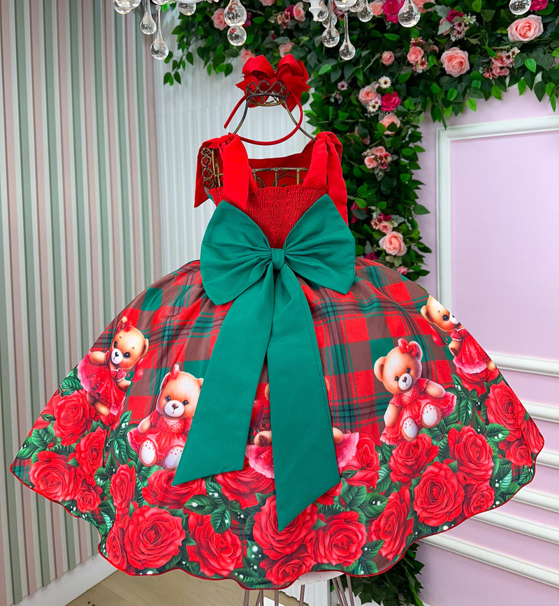 Vestido Marie Madeline Ursinho Xadrez Vermelho - Natal (VESTMRMDLURNVRMLXRZ)